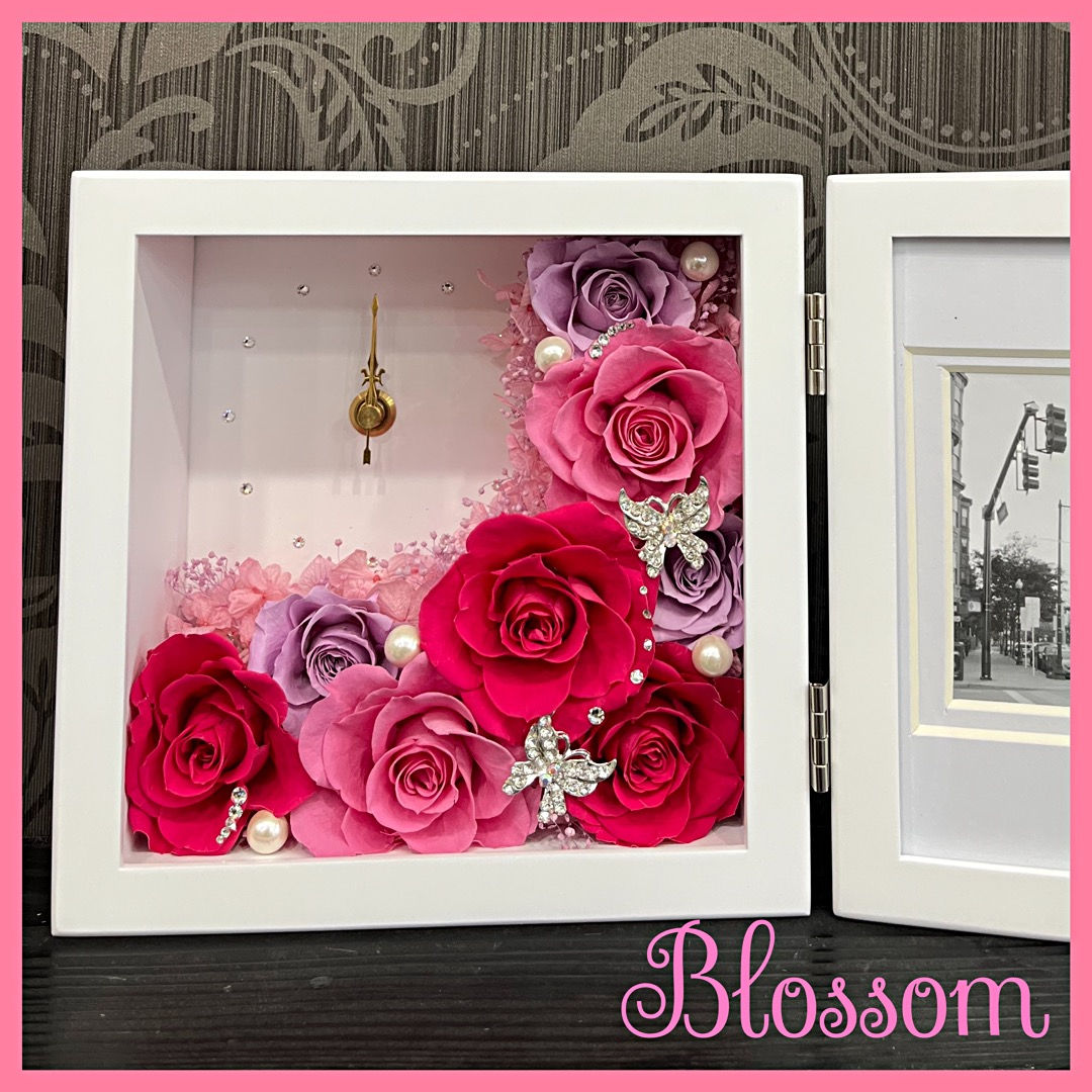 フォトフレーム付きバラ時計