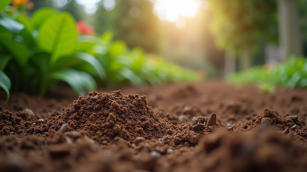 Eye-level view of freshly applied mulch in a garden landscape