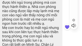 Mẹ con trước hay bị mất ngủ nhưng sau khi con liên tục thiền trong phòng, mẹ con ngủ sâu hơn ạ