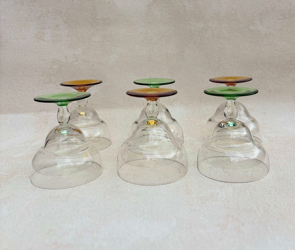 Thumbnail: Vintage  Coloured Stem Cocktail Glasses, Amber & Green - Set of 6 vintage glasses, clear cocktail glasses, vintage homeware.