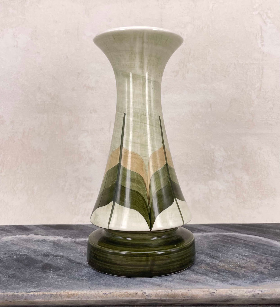 Thumbnail: Signed Mid-Century Jersey Pottery Vase in green & natural colour finishes. Matching pair of vintage vases.