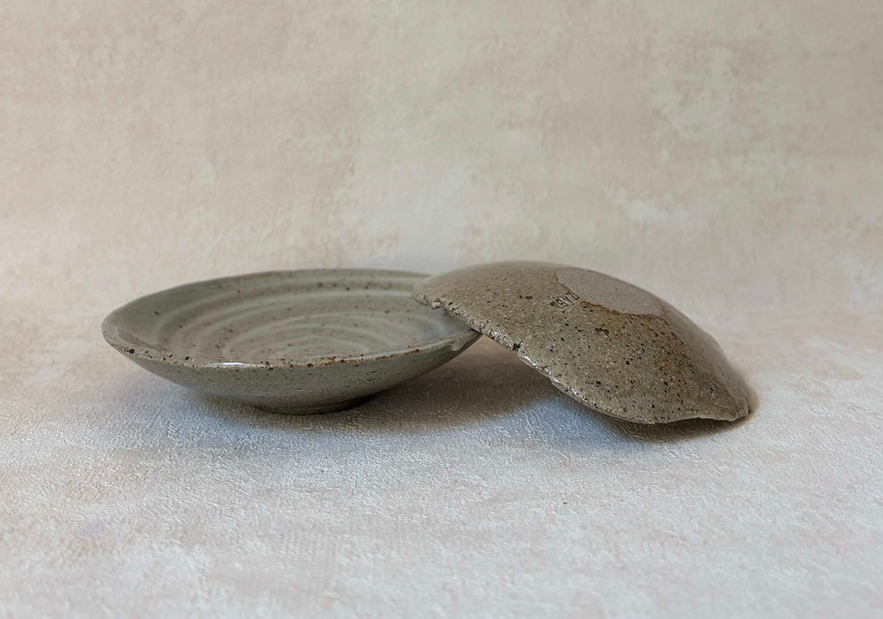 Vintage Studio Pottery Stoneware, Ceramic Dishes, Hand Thrown Signed - Set of 2. rustic organic interiors, artisan dishes.