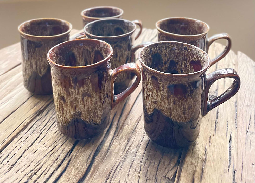 Thumbnail: Fosters Pottery mugs, coffee cups, matching small mugs, hand finished artisan mug set.