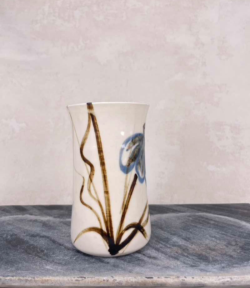 Beautiful hand made and hand painted unique, one of a kind artisan vase-tumbler, signed by artist.