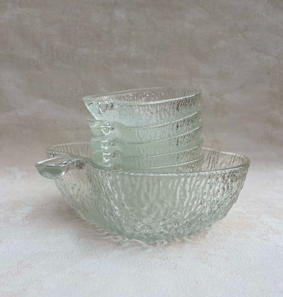 Vintage Ravenhead , Siesta Style Apple Glass Nesting Bowls - 7 Piece Set. Retro tableware, bark glass, vintage kitchen decor