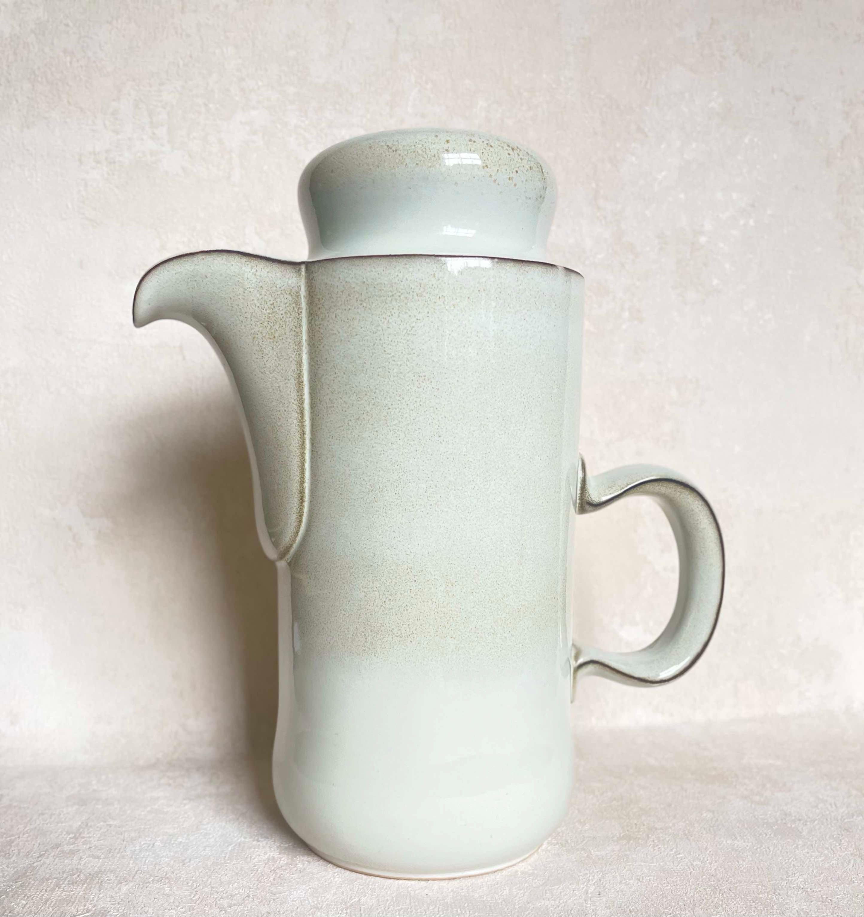 Vintage Denby Westbury coffee pot wit sunflower lid, 1970's British stoneware, mid-century modern interior decorative item.