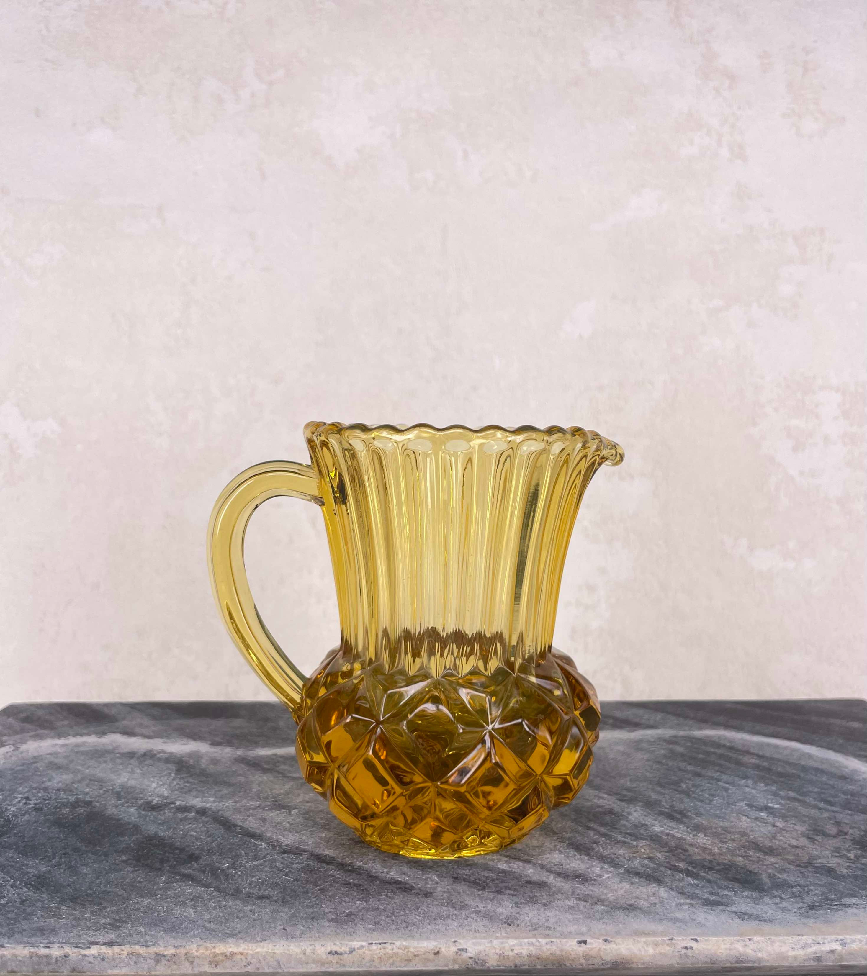 Bagley celtic pattern, vintage Bagley and Co. Ltd. amber glass jug, Art Deco Bagley glass, mid century amber jug