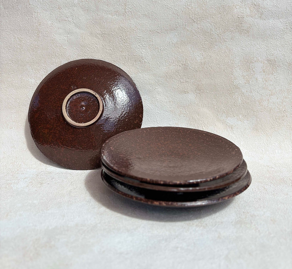 Thumbnail: Vintage Studio Pottery Stoneware, Brown Ceramic Dishes, Hand Thrown - Set of 4. Studio pottery dishes, rustic decor.