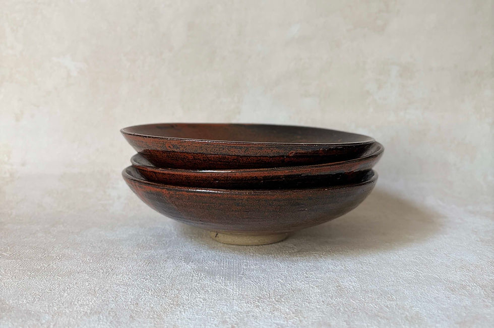 Vintage Studio Pottery Stoneware Bowls, Hand Thrown Oxblood Tenmoku GLAZE, set of 3 ceramic bowls. Wabi Sabi interiors. .