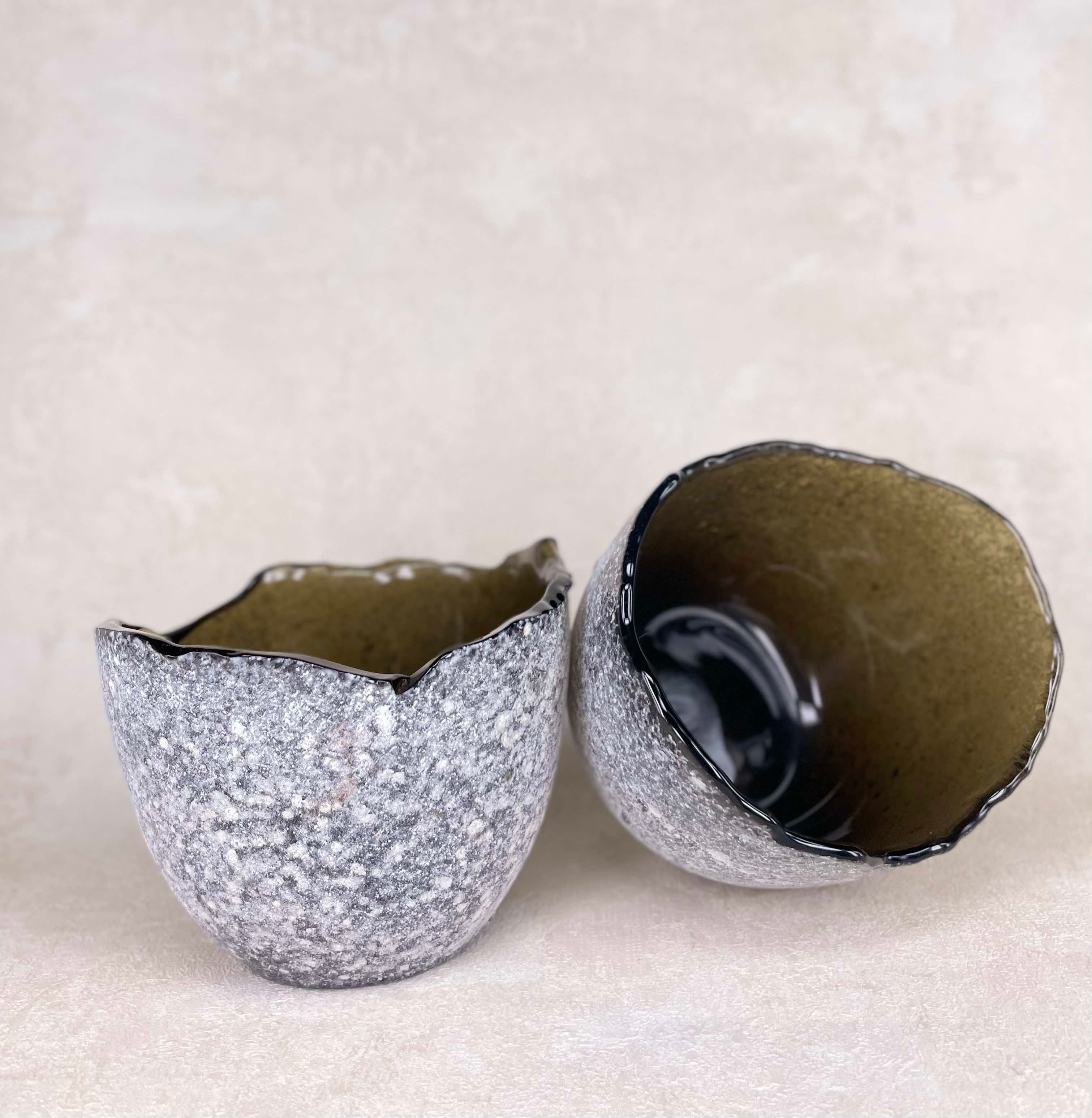 Vintage glass hand formed bowls, textured glass vessel, studio glass sculptures contemporary minimalistic decorative objects.