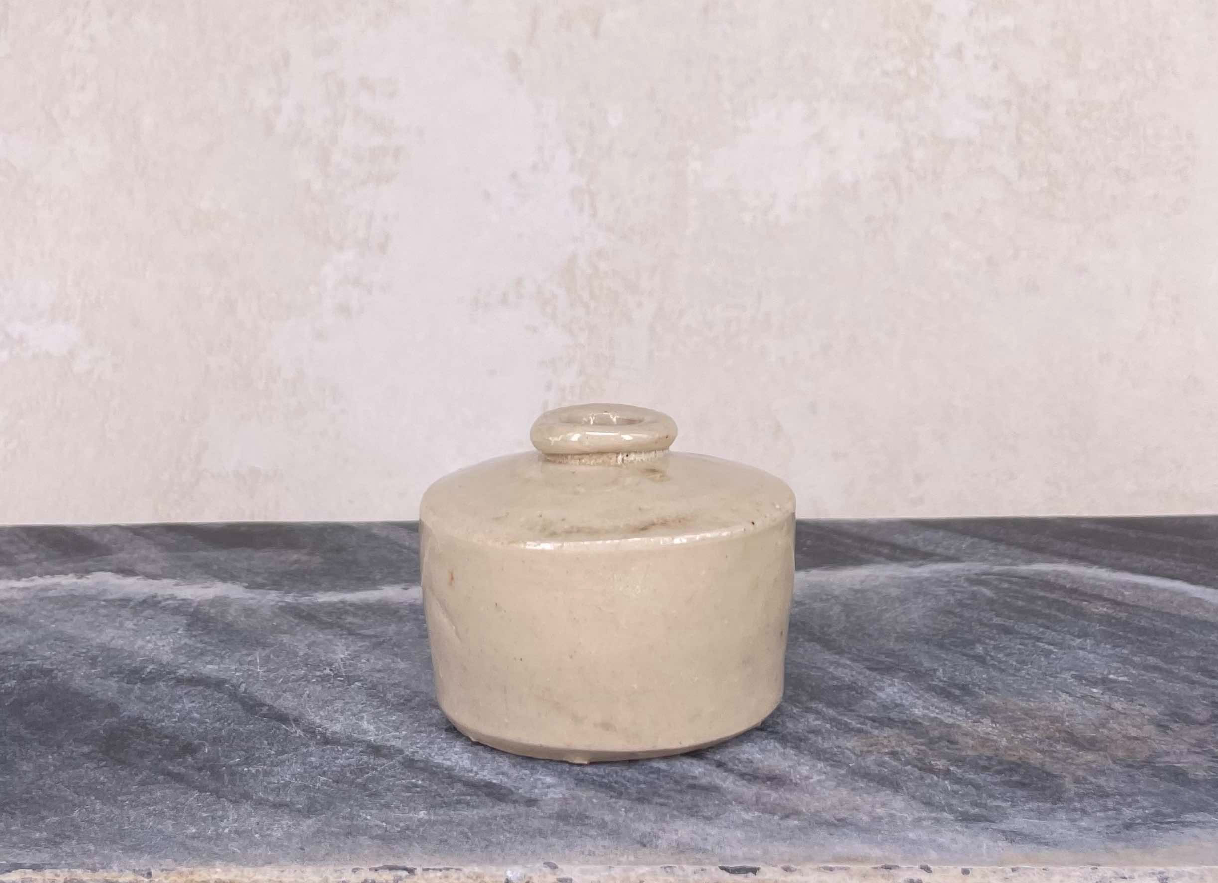 Antique Stoneware Ink Bottle Cream Salt Glazed.