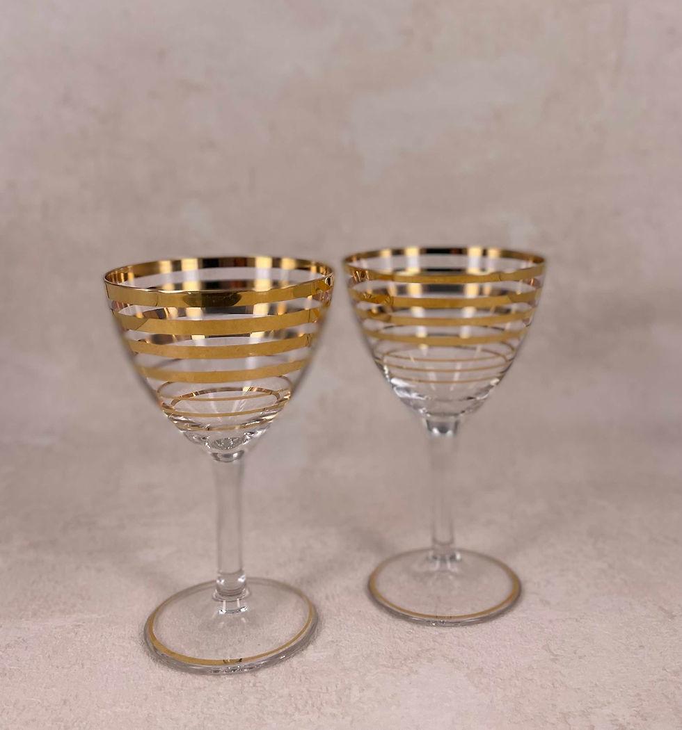 Vintage Art Deco Cocktail Glasses With Gold Detailing  - Set of 2.  A gift for her, gift to celebrate with.