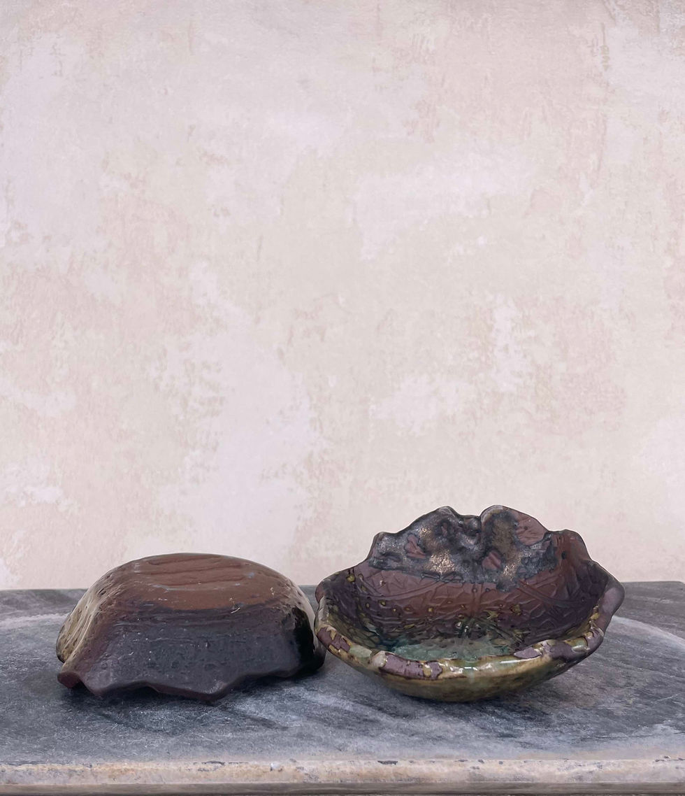 Kinsai ceramics, Japanese Vintage Pottery wabi sabi bowls, leaf shape collectable Pottery Japan, signed. c.1970's