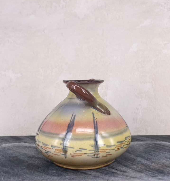 Thumbnail: Antique Watcombe Pottery, Twisted Handle Ceramic Vessel 'Sailing Ship' - Signed.