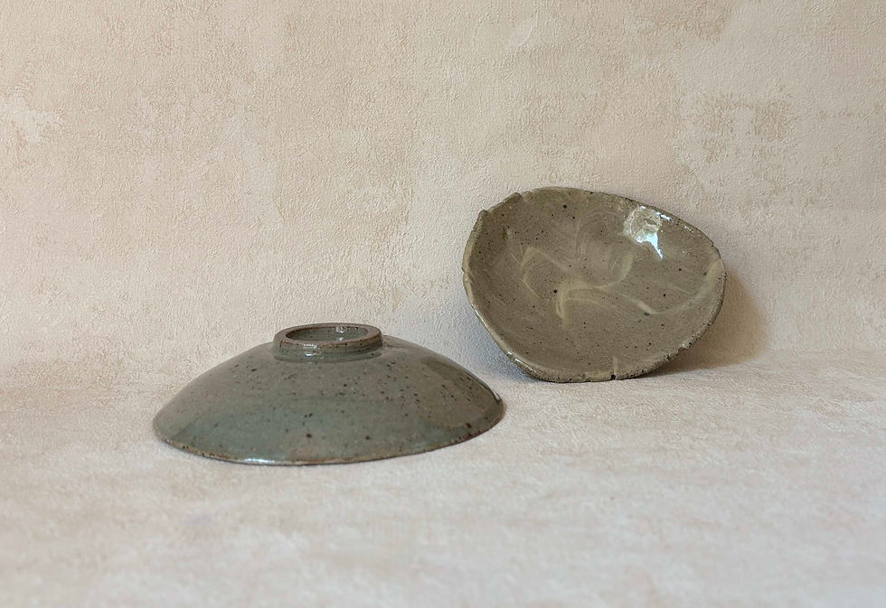 Thumbnail: Pair of Vintage Studio Pottery Stoneware, Ceramic Dishes, Hand Thrown Signed .organic interiors,