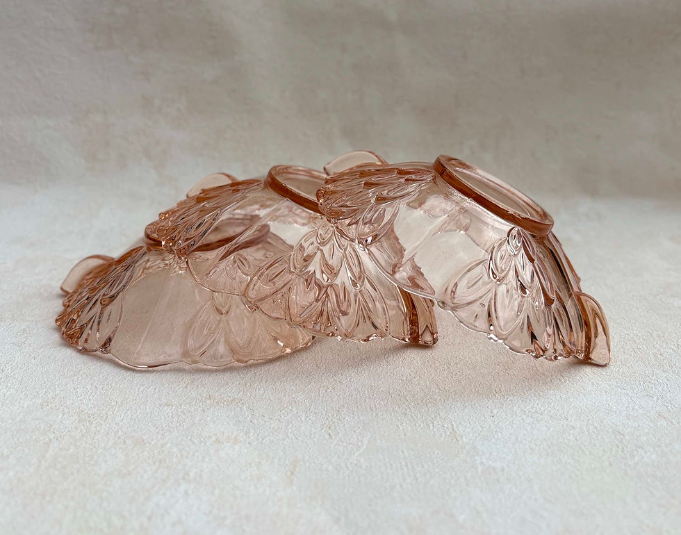 Thumbnail: Vintage Art Deco Pink Glass Bowls, Depression glass, Pressed glass serving bowl set. Art deco glass, vintage glass bowls.