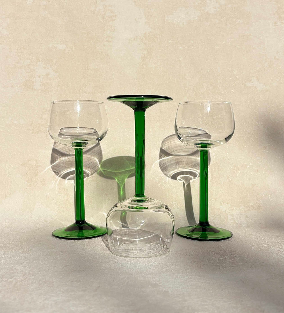 Thumbnail: Vintage Luminarc France, Green Stemmed Wine Glasses, Dessert Coupes - Set of 3 collectable 1970s MC retro barware..