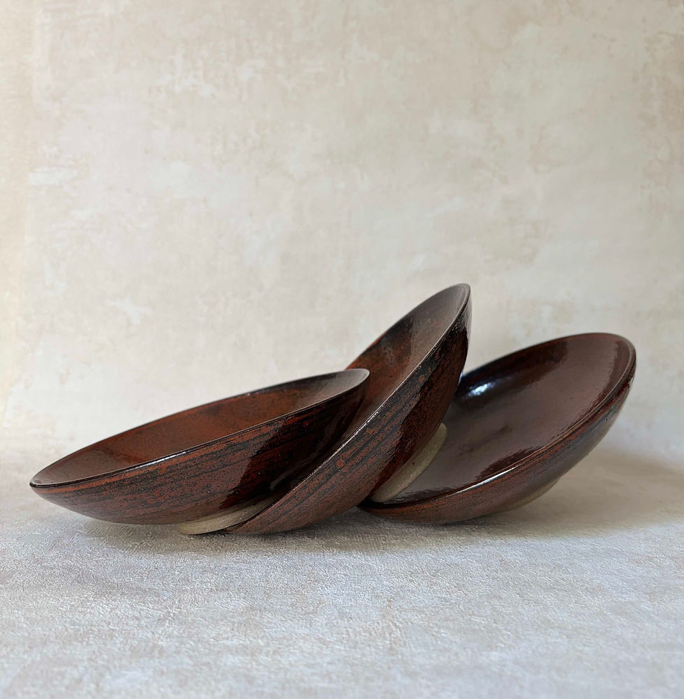 Vintage Studio Pottery Stoneware Bowls, Hand Thrown Oxblood Tenmoku Glaze - Set of 3 Studio pottery bowls, rustic decor..