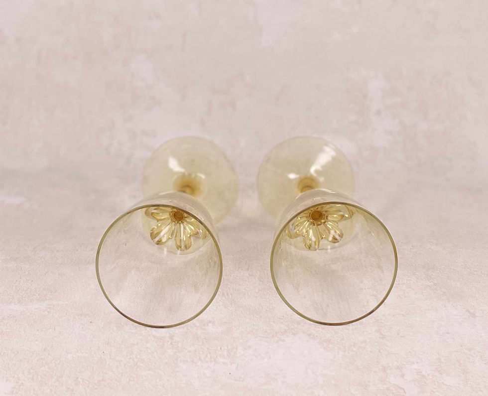 Thumbnail: Vintage Lead Crystal Sherry Glasses With Amber Stems, stunning unique vintage glasses. retro glassware, vintage cocktail bar.