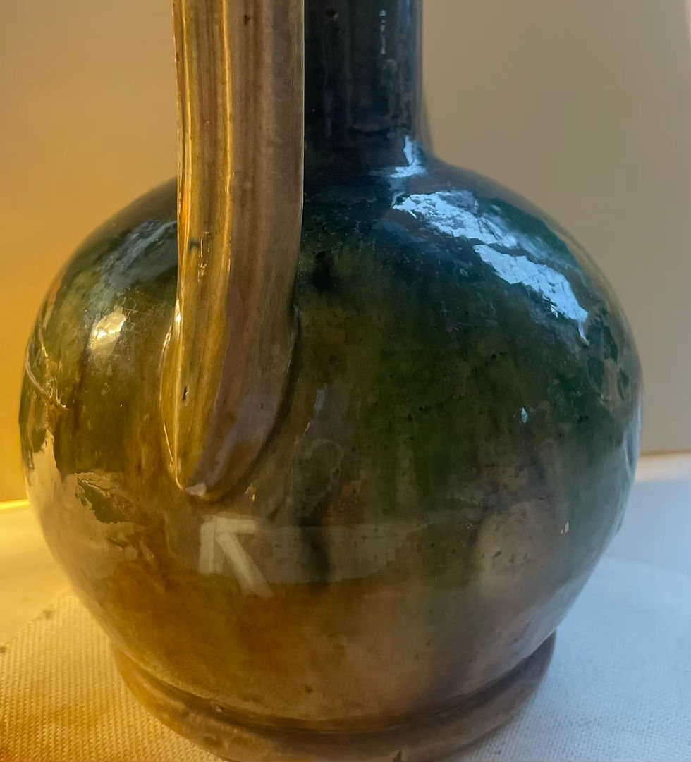 Thumbnail: Antique Belgian Art Nouveau fceramic vase pottery, Belgian pottery - Faiencerie de Thulin, long necked sculptural vase, rare.
