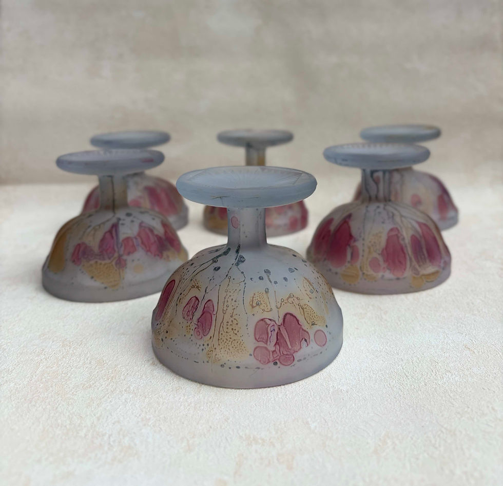 Vintage Crisal Portugal, Stemmed Frosted Glass Dessert Dishes - Set of 6 sundae glasses, vintage dessert dishes.