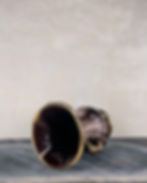 Mid-Century west german vase /urn burgundy and cream drip glaze with gold gilding. 1950's