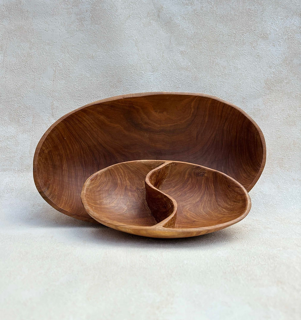 Thumbnail: vintage teak nesting bowls, organic sculptural bowls, rustic kitchen tableware, vintage kitchen accessories, decorative bowls