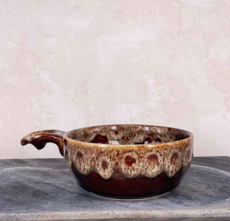 Vintage hand made studio pottery - drip glaze brown honeycomb bowls - set of 3