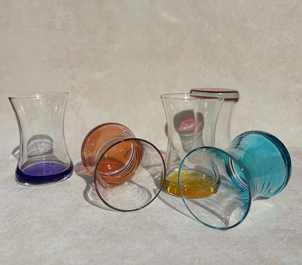 LAV Göcek Multicoloured Tea Glass, Murano-Style Coloured Bases - Set of 5 Murano tumblers, aperitif glasses, retro bar decor.