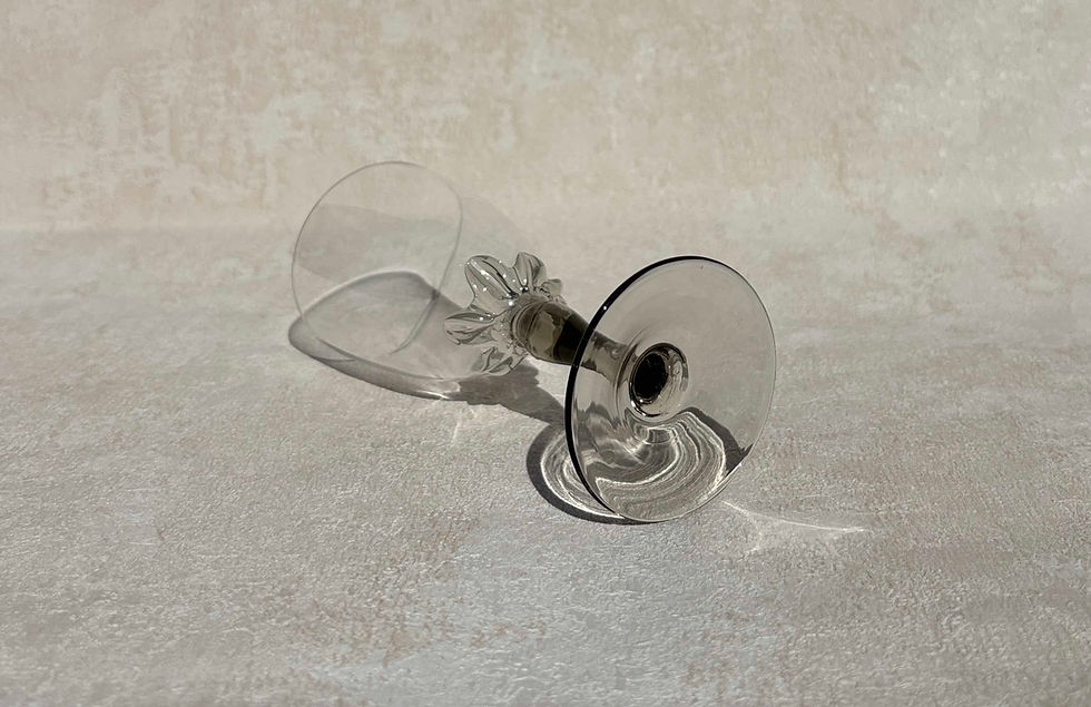 Thumbnail: Vintage Lead Crystal Sherry Glasses With Smokey Grey Stems - Set of 4. Vintage glass decor. bar display glasses.