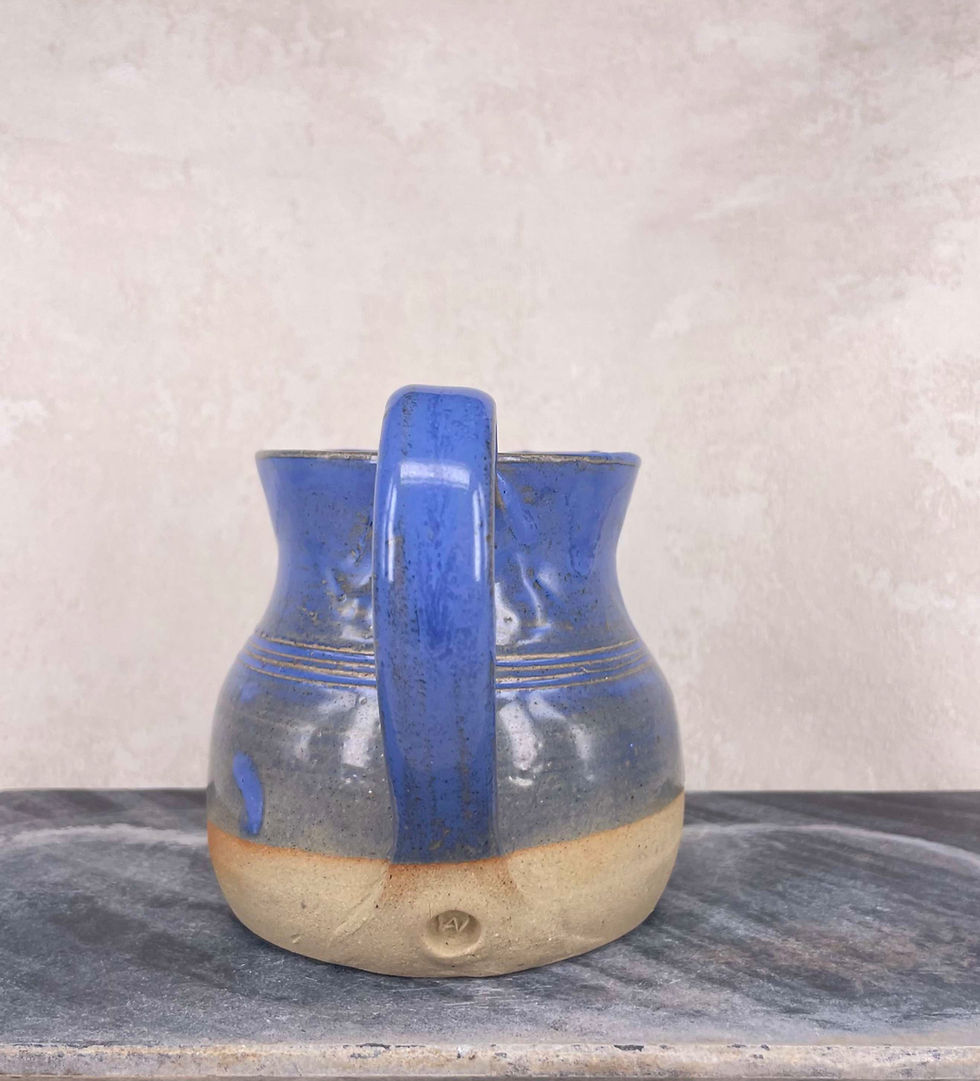 Thumbnail: One-of-a-kind studio pottery jug, hand made artisan studio blue and natural stone jug, drip glazed jug, hand applied glaze.
