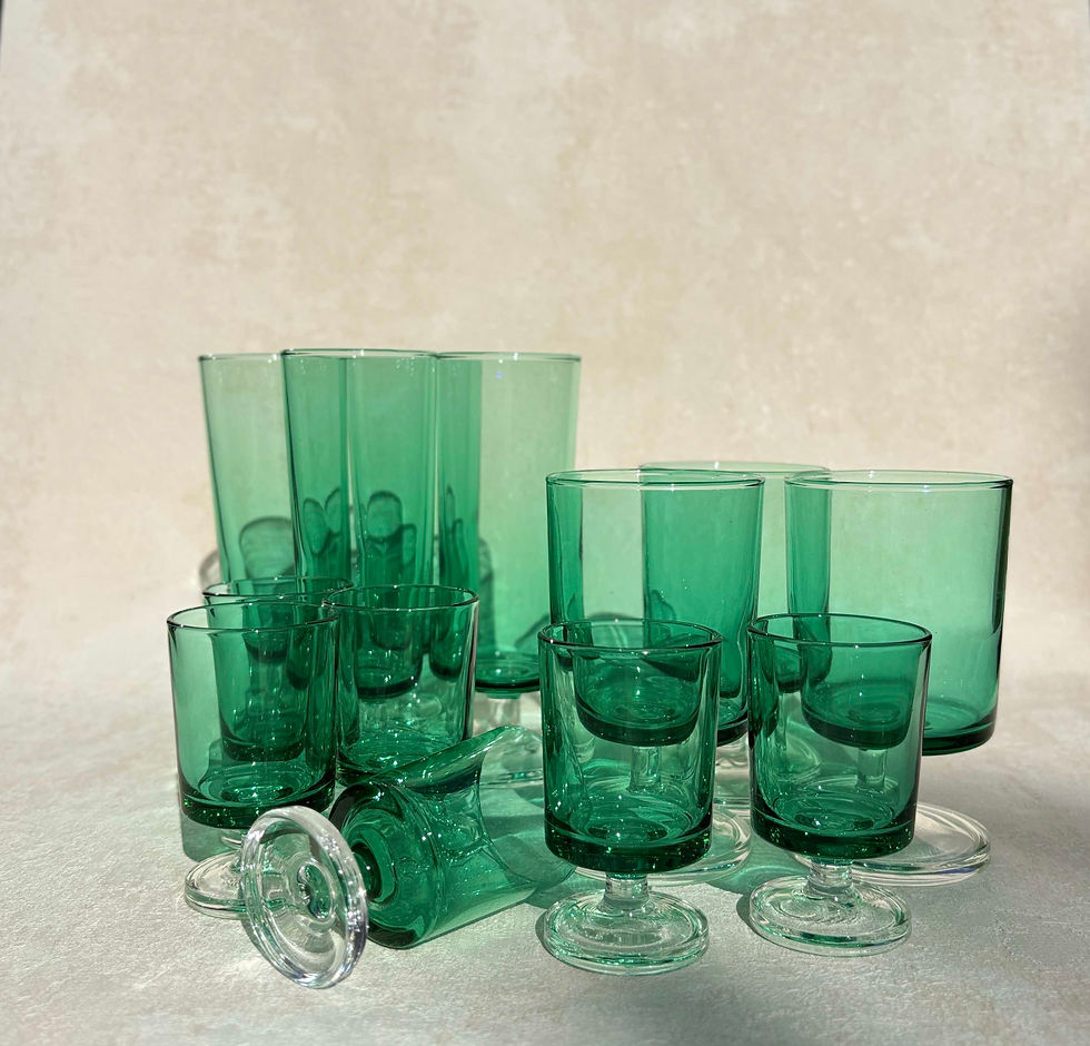 Thumbnail: Vintage Luminarc French Water Glasses Green Signed - Set of 3.