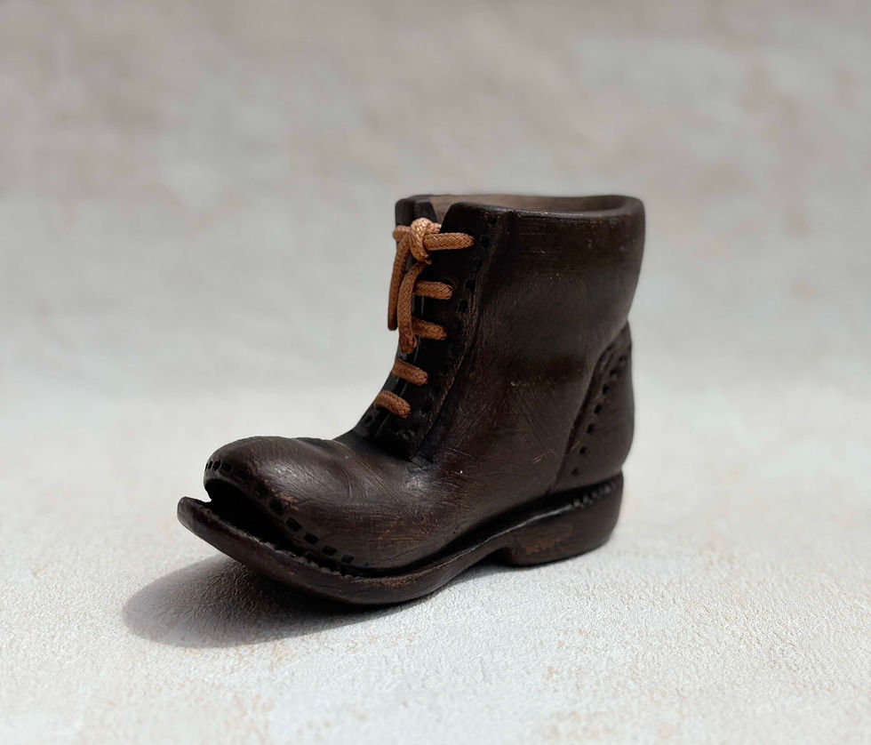 Thumbnail: Vintage Handmade Studio Pottery Boot - Original Maker's Label. artisan made boot sculpture, contemporary studio art pottery.