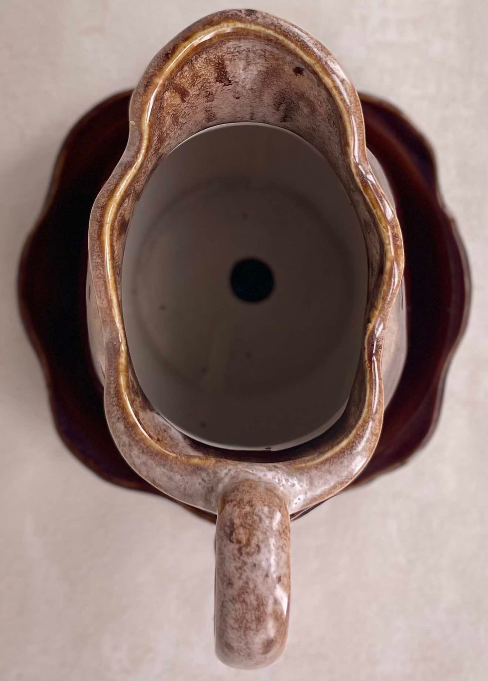 Thumbnail: 1970's collectable ceramic jug planter with plate, brown drip glaze pitcher and matching plate, 70's home decor, plant lovers