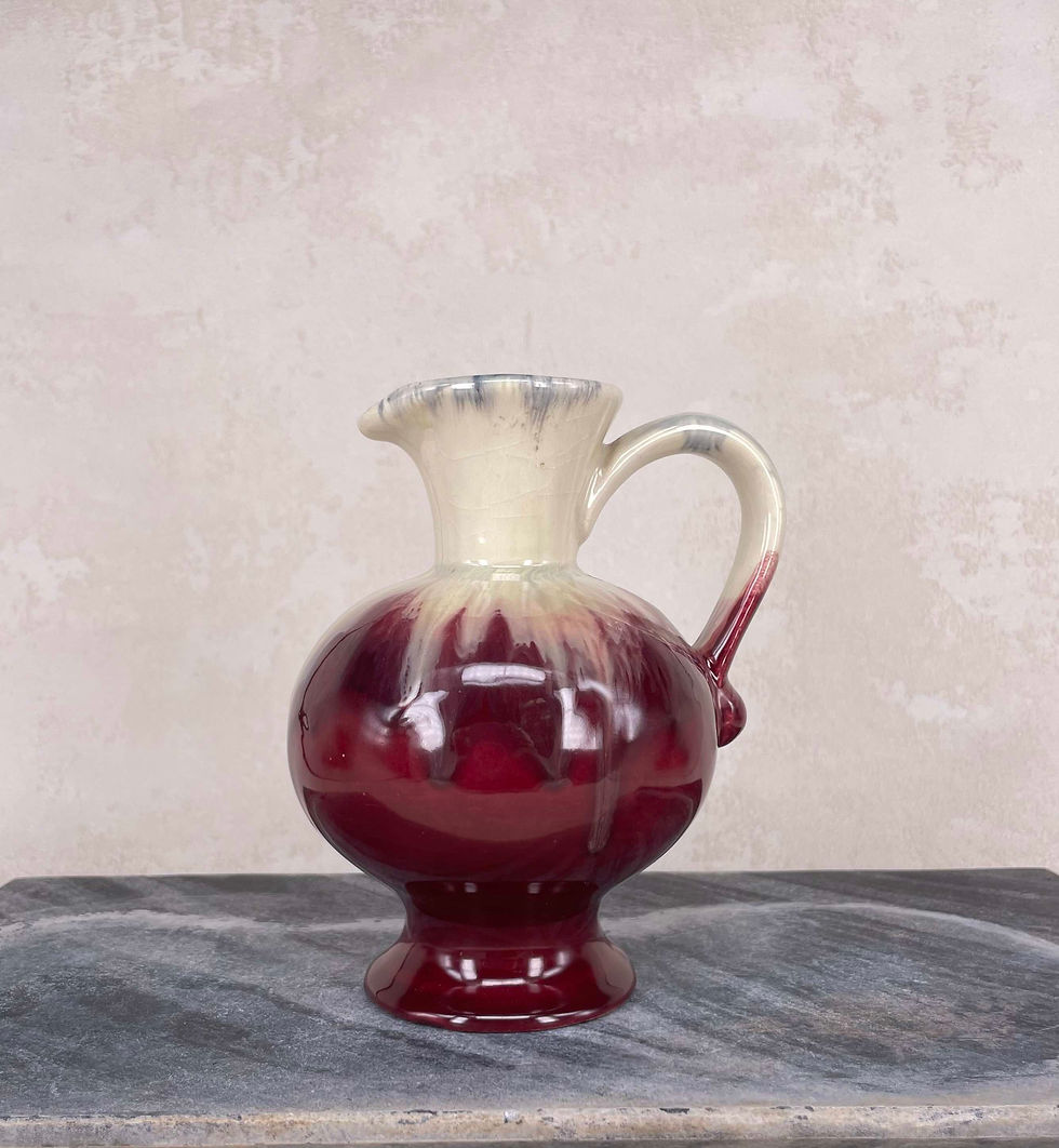 Vintage West German Ceramic Burgundy and cream drip glaze collectable Jug - Signed.