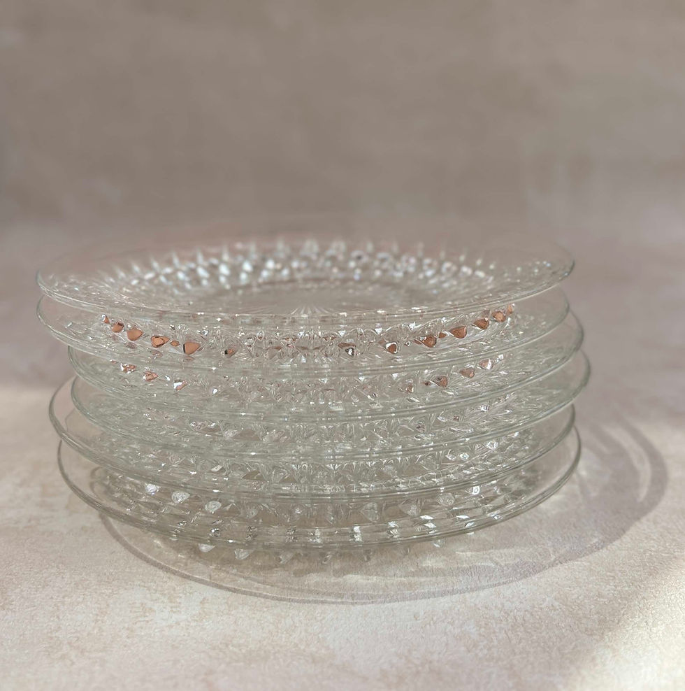 Thumbnail: Vintage Art Deco, Clear Pressed Glass Dessert Set, Diamond Point glass, vintage dessert bowls, collectable glass set.