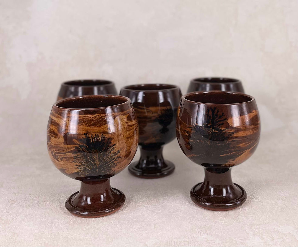 Vintage Boscastle Terracotta Goblet Set Signed - 5 Piece Set. terracotta wine goblets.