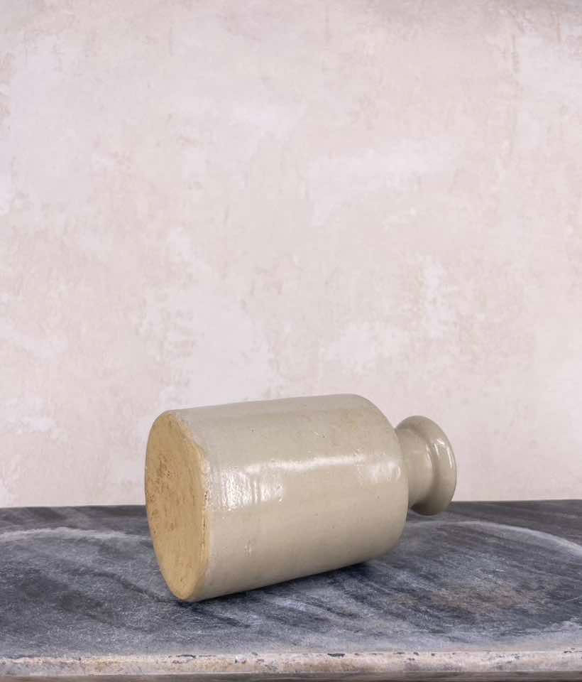 Thumbnail: Antique salt glazed cream stoneware shoulder ink haberdashery, apothecary bottle - 12cm, c.1900's British pottery, rustic .