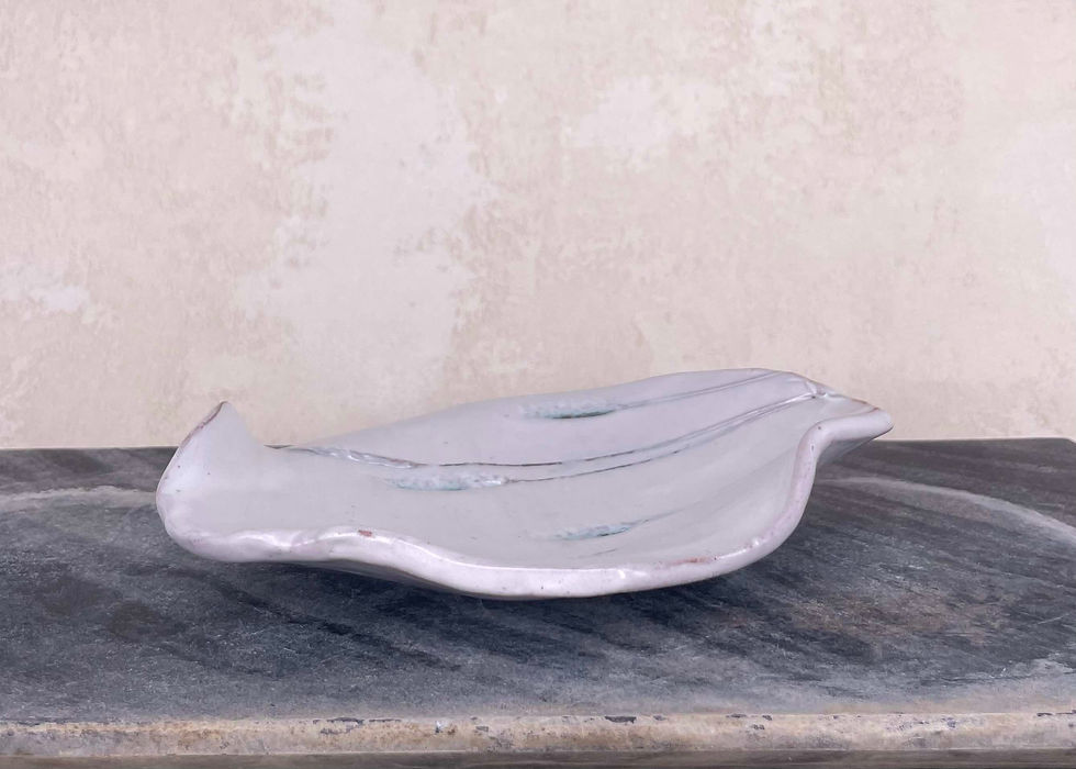 Thumbnail: wavy ceramic platter dish, lavender glaze plate, contemporary studio pottery, modern ceramic art, off white pottery bowl dish