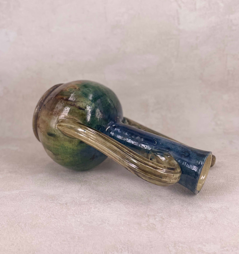 Thumbnail: Antique Belgian Art Nouveau flammé vase, attributed to Faiencerie de Thulin, long necked sculptural vase