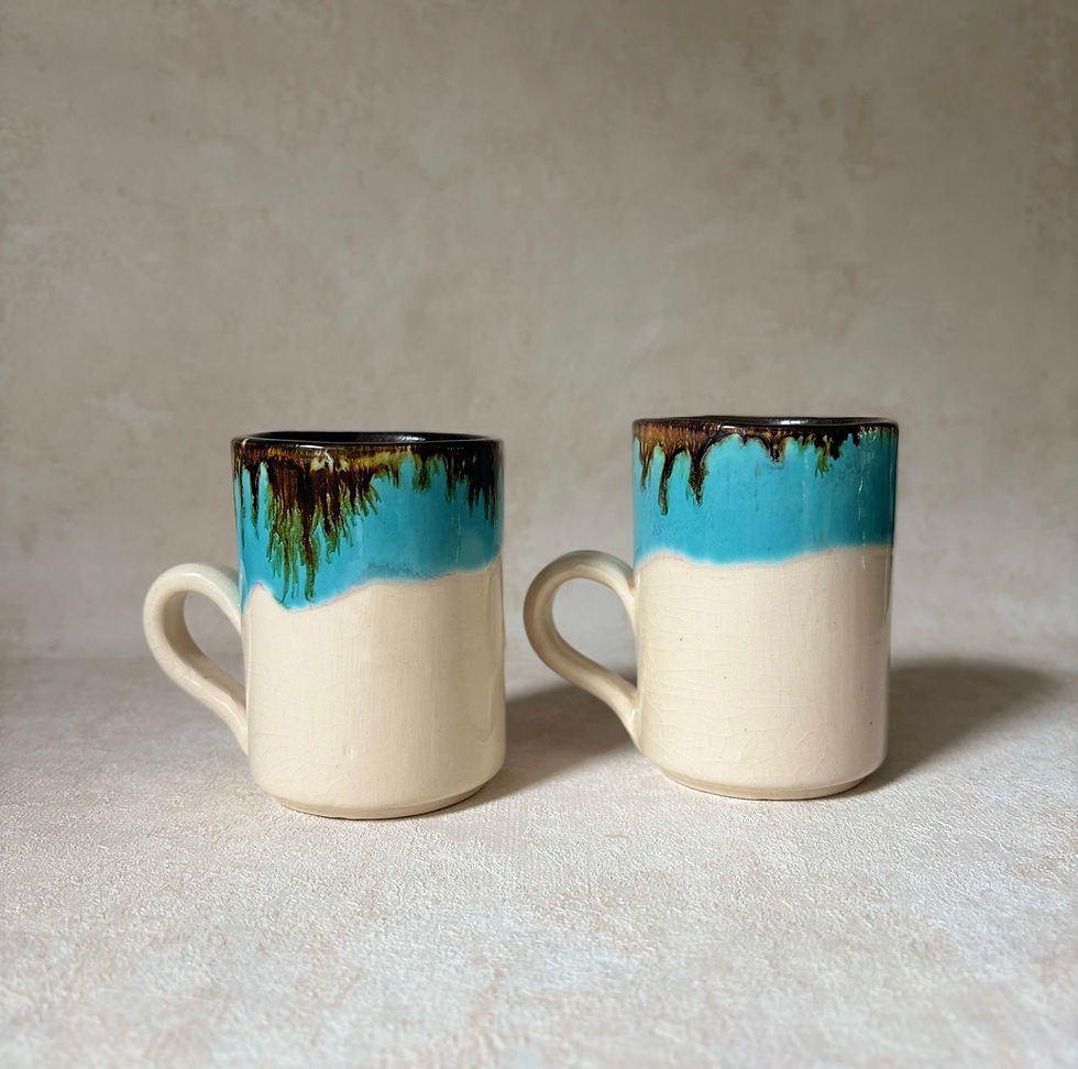 Vintage Studio Pottery Ceramic Mugs, Hand Thrown Stoneware, matching pair of ceramic mugs,