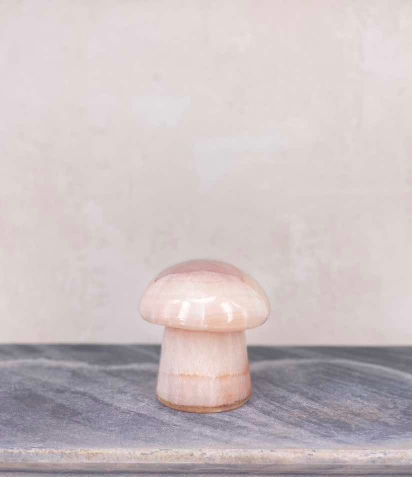 Thumbnail: Blush Pink with white veining natural stone marble mushroom - vintage c.1970's - 80's