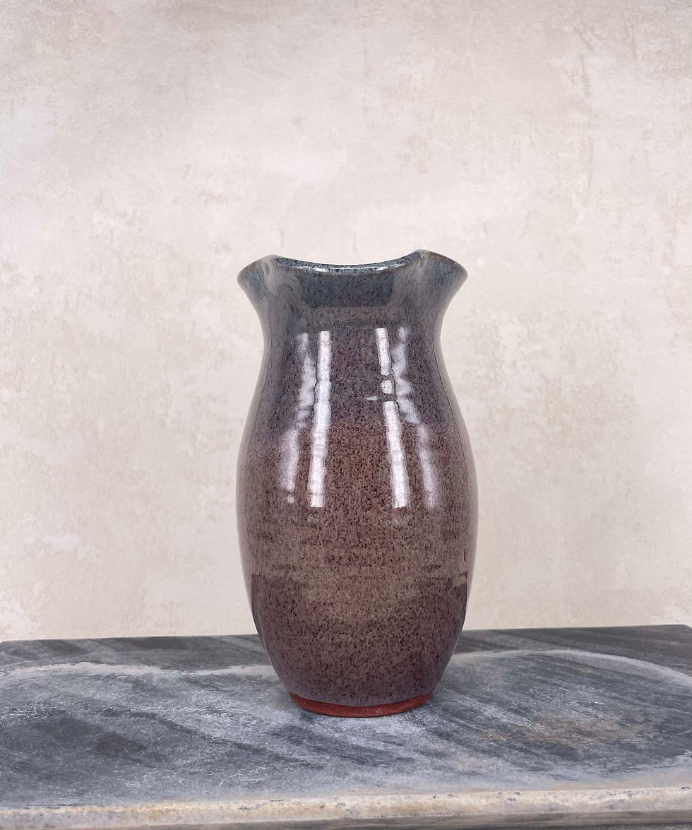 Thumbnail: Mauve and lavender and grey glaze jug and matching bowl, vintage studio ceramics, collectable set of mid century jug and bow