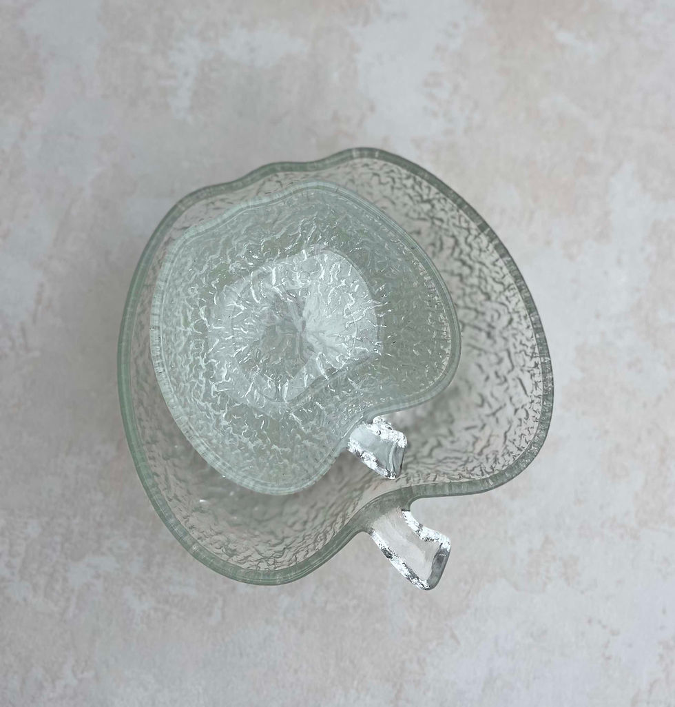 Vintage Ravenhead , Siesta Style Apple Glass Nesting Bowls - 7 Piece Set.Ravenhead glass, retro serving bowl, pressed glass.