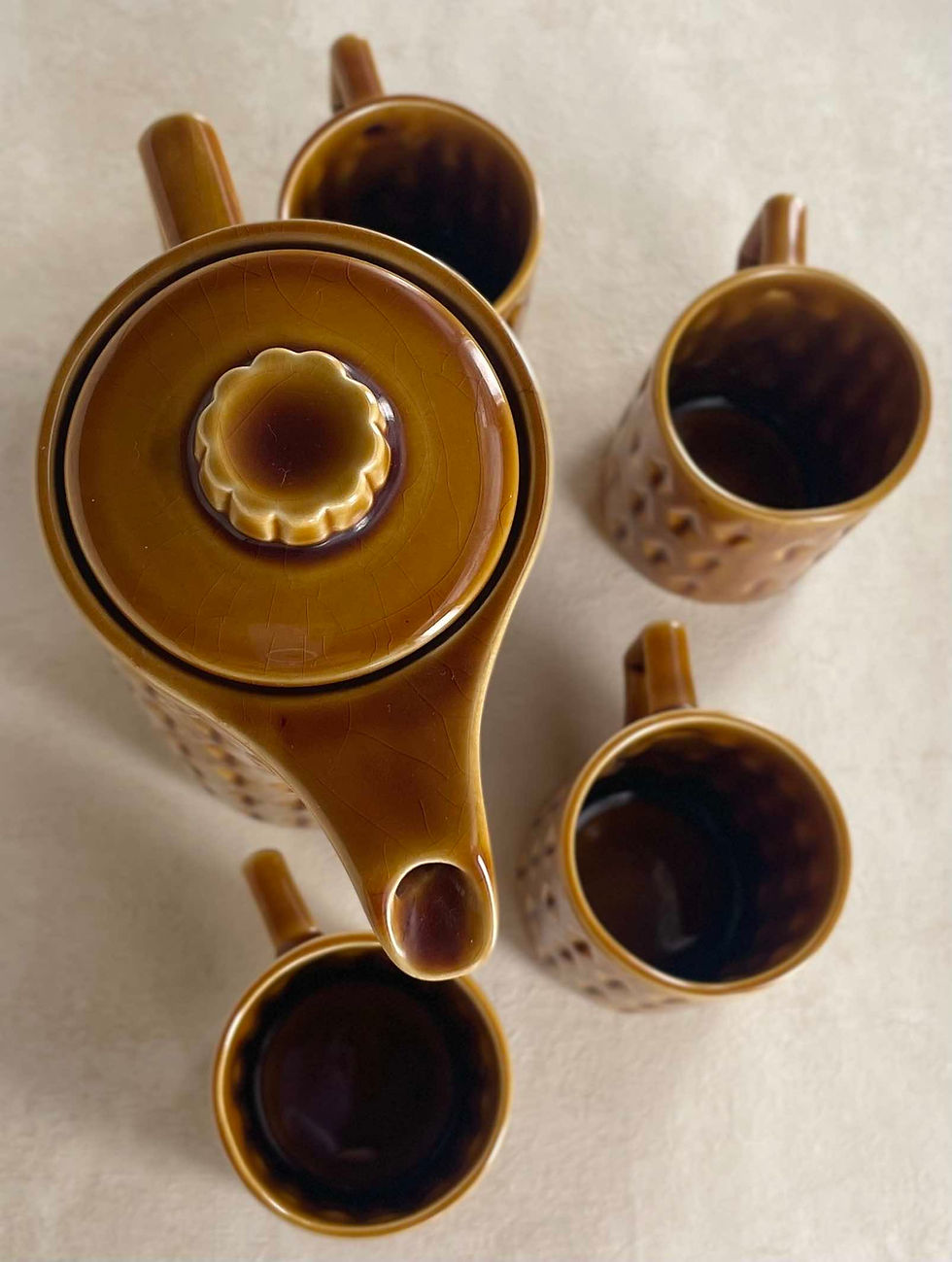 Thumbnail: retro Kitchen decor, Vintage decorative kitchen interior, Eastgate 772 hand made lidded coffee pot, caramel glaze, rare.