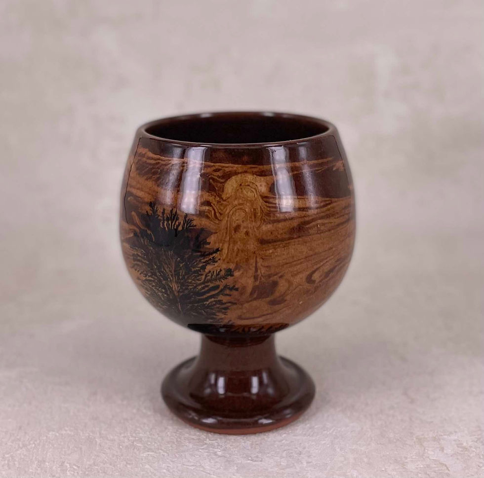 Thumbnail: Vintage Boscastle Terracotta Goblet Set Signed - 5 Piece Set. terracotta wine goblets.