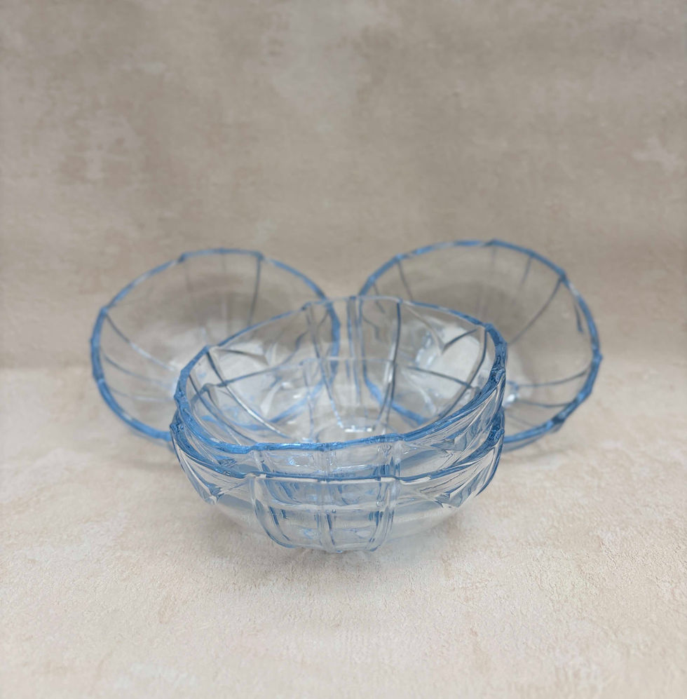 Vintage Art Deco Style Pressed Glass Serving Dishes, Blue Tint glass Set of4. pressed glass bowls.