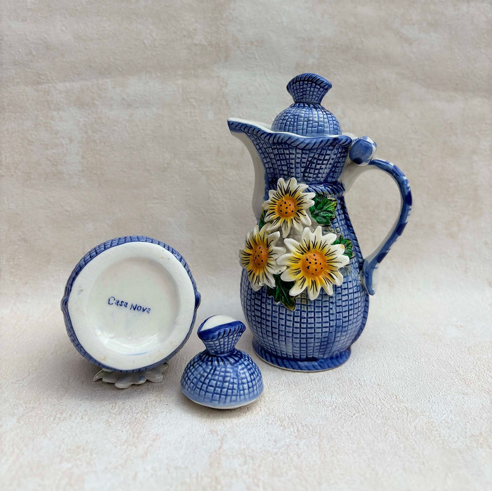 Thumbnail: Vintage Portuguese Casa Nova Ceramic Lidded Daisy Jug & Sugar Bowl Set - Signed.Vintage decorative ceramics, shelf decor.