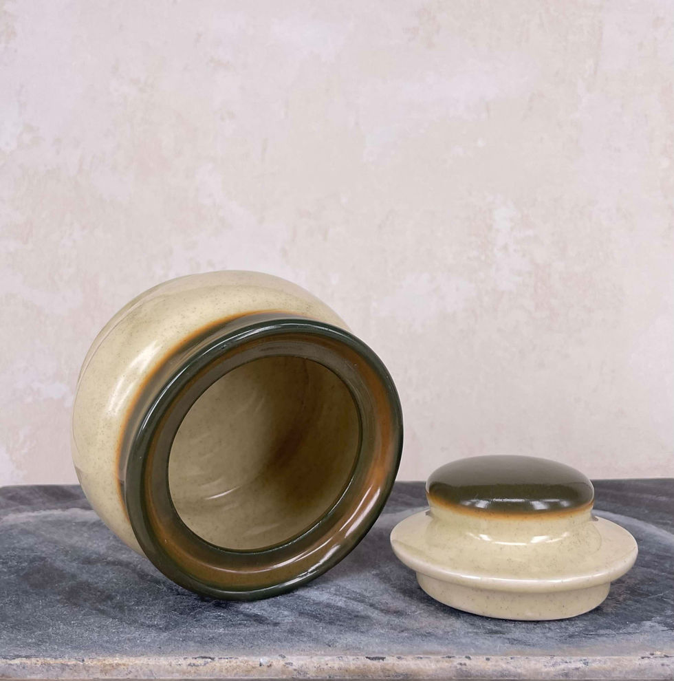 European ceramics, cream olive glaze, handmade stoneware, vintage home decor, country kitchenware, artisan pottery.