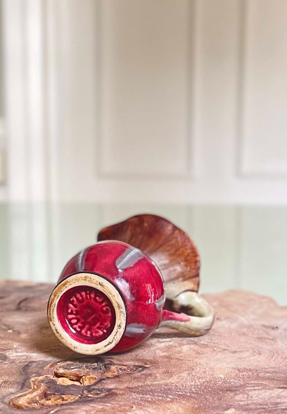 Thumbnail: mid-century little jug, west german pottery, Burgundy / grey c.1960's